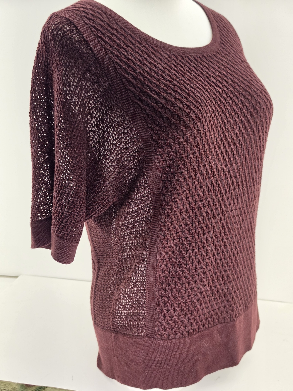 New York & Company Wine Open-Knit Scoop Neck Top
